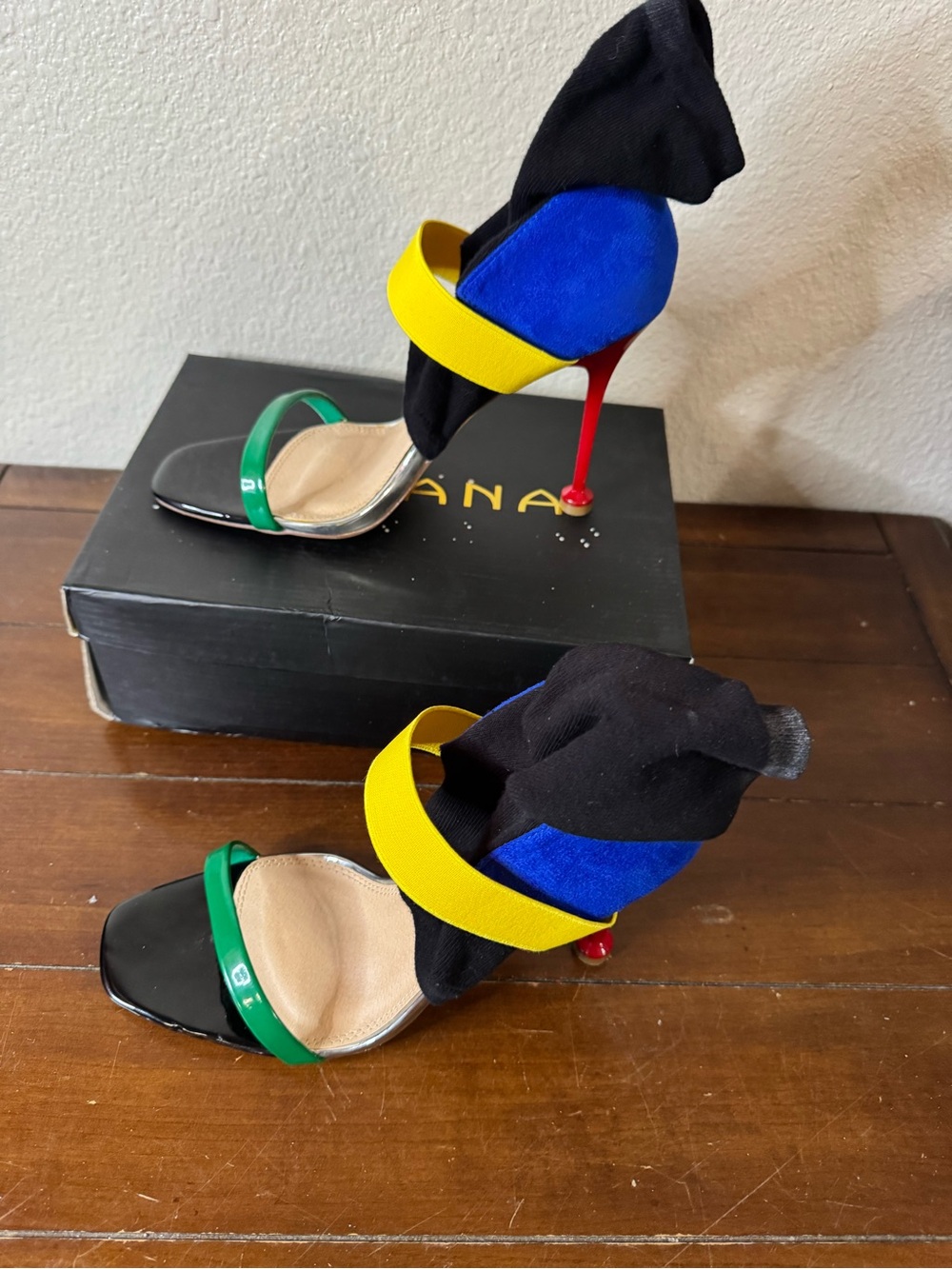 Liliana Multicolor Stiletto Sandal in Blue, Yellow, Green and Red - Picture 2 of 6